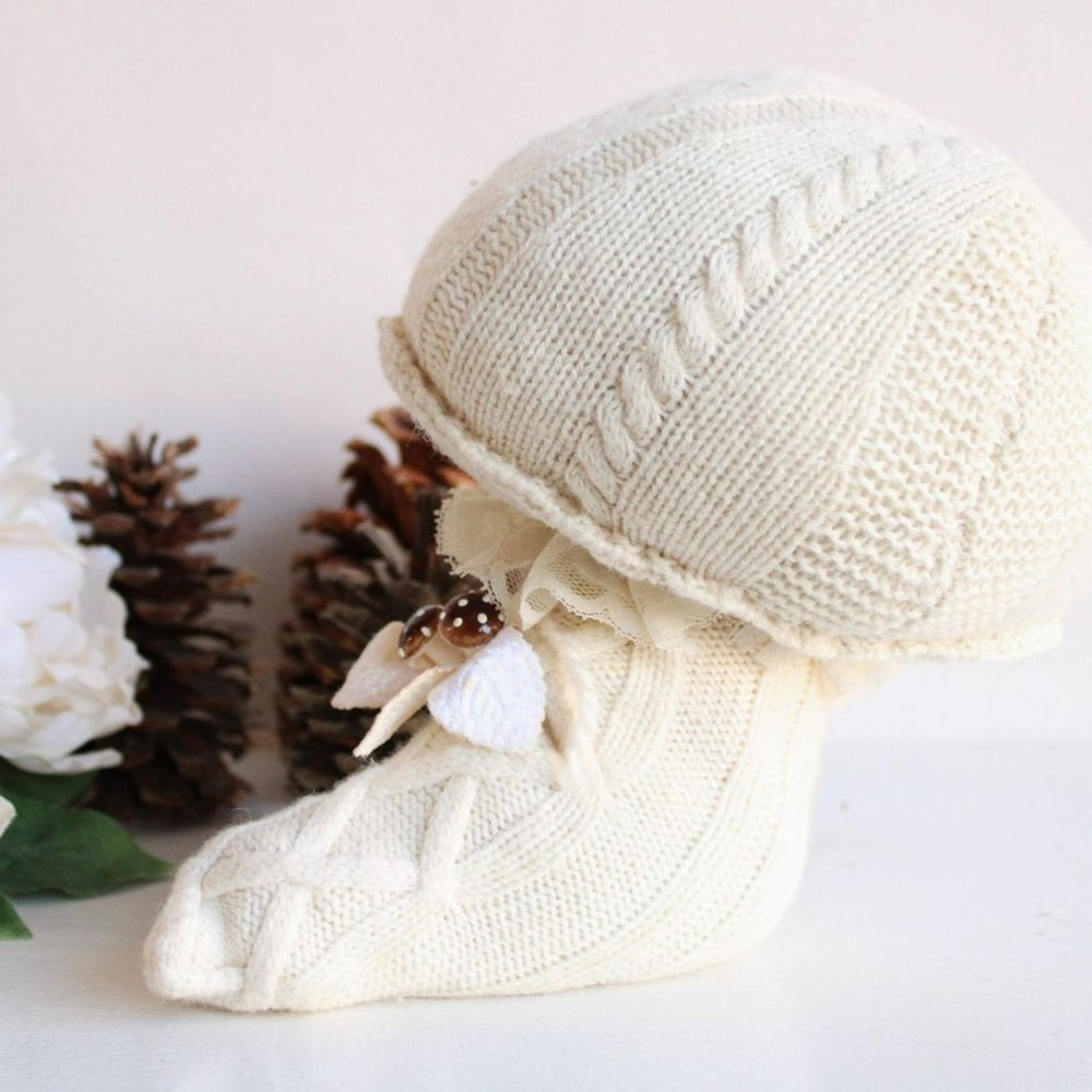Knit Sweater Toadstool with Vintage Lace and Toadstools, Upcycled, Cottage - Picture 4 of 10